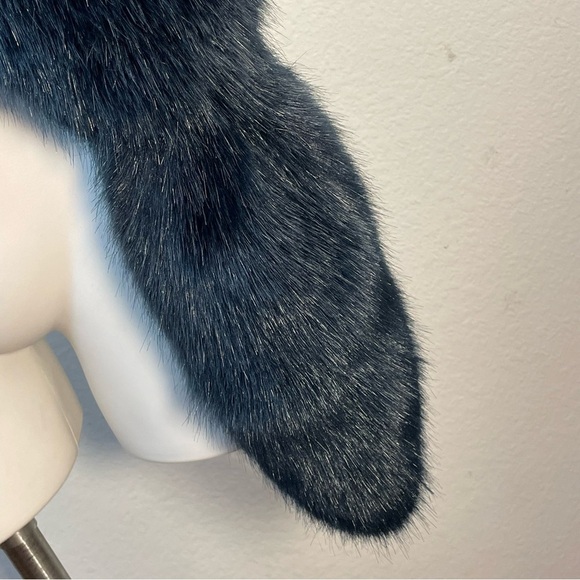 Helen Moore Womens Faux Fur Wrap Stole Scarf Vegan Slim Vixen England Deep Navy - Picture 5 of 12